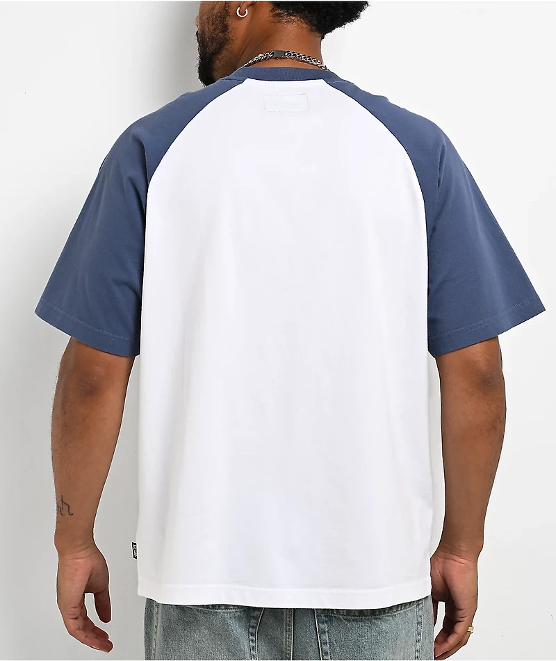 Welcome Dugout White & Navy Boxy Raglan T-Shirt
