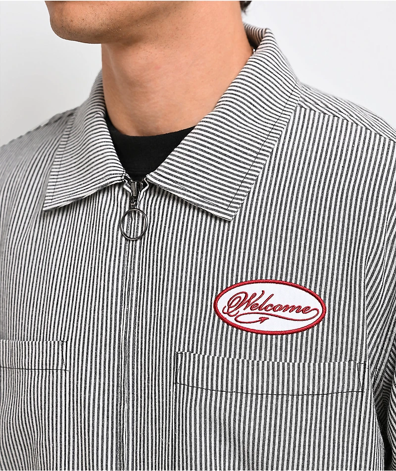 Welcome Garage White & Black Stripe Zip Work Shirt