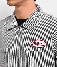 Welcome Garage White & Black Stripe Zip Work Shirt