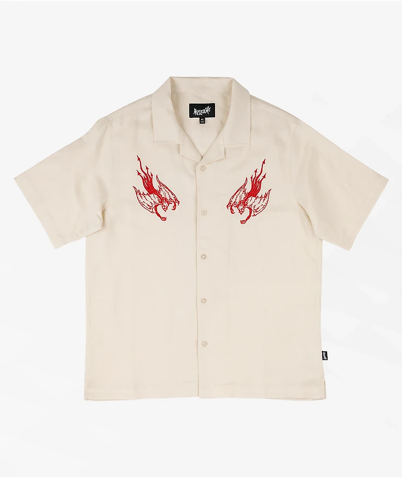 Welcome Hellion Bone Short Sleeve Button Up Shirt