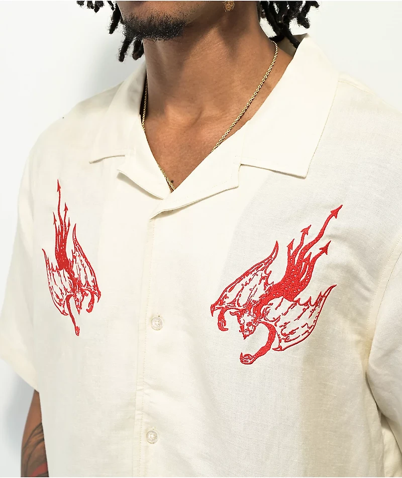 Welcome Hellion Bone Short Sleeve Button Up Shirt