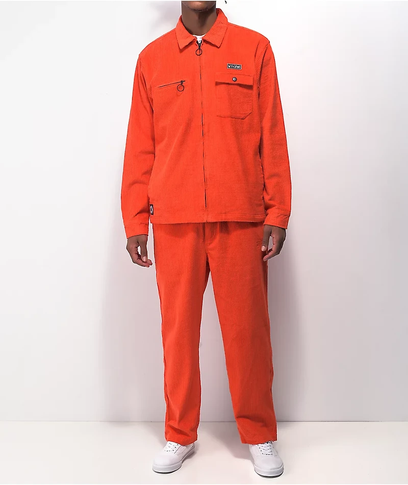 Welcome Hydra Pumpkin Neon Red Elastic Waist Corduroy Pants