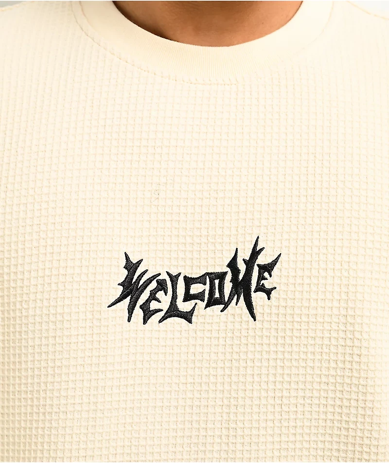 Welcome Phantom Embroidered Bone Waffle Knit T-Shirt