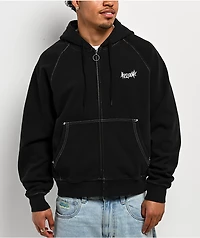 Welcome Pigment Dye Black Crop Zip Hoodie
