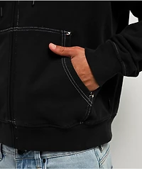 Welcome Pigment Dye Black Crop Zip Hoodie