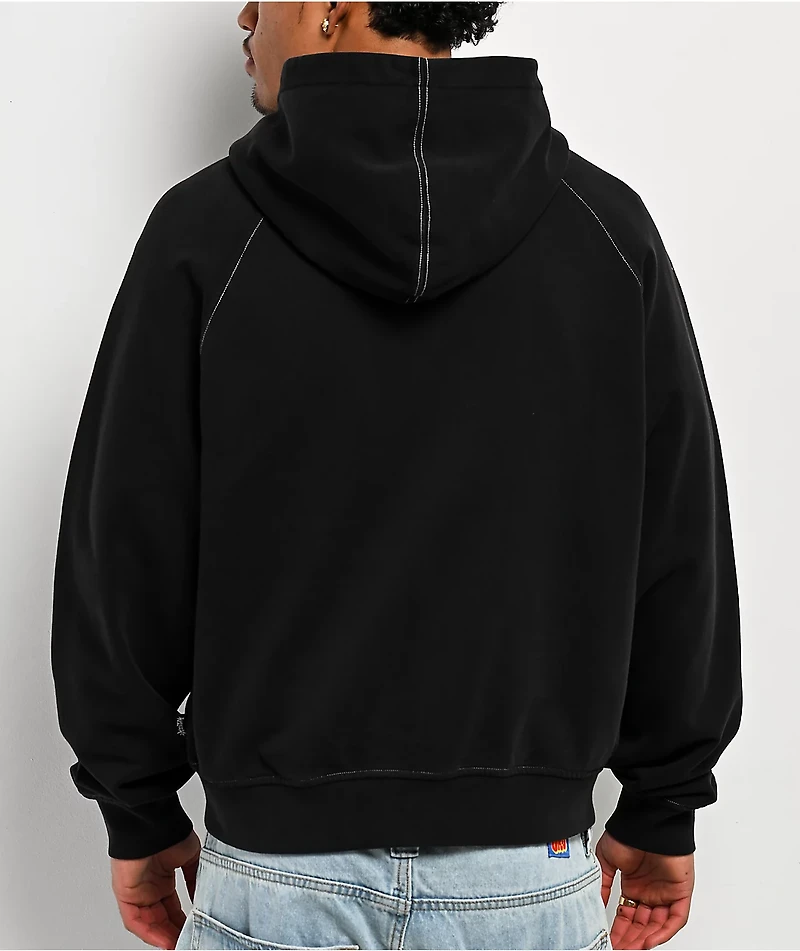 Welcome Pigment Dye Black Crop Zip Hoodie