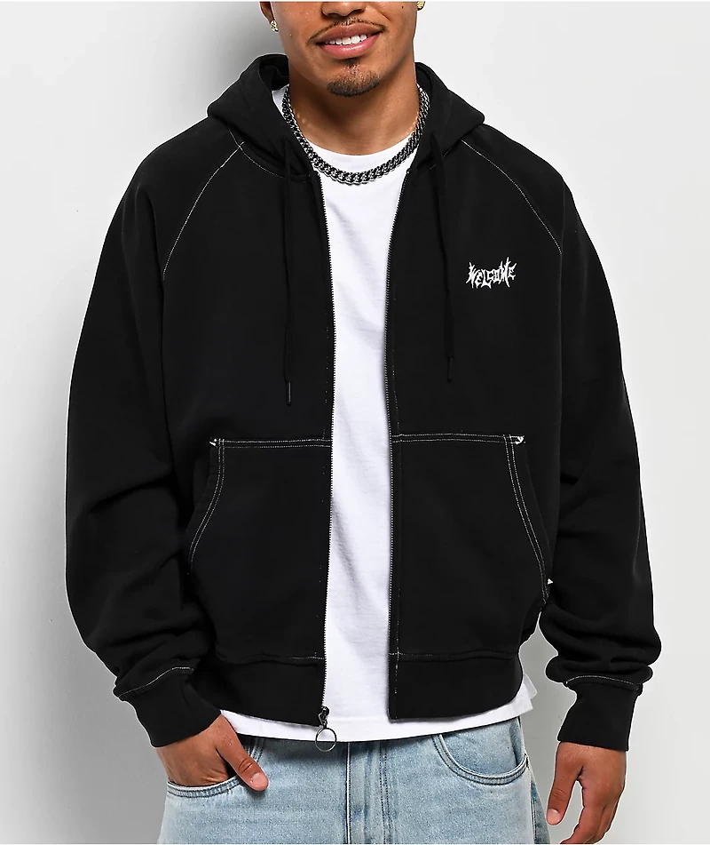 Welcome Pigment Dye Black Crop Zip Hoodie
