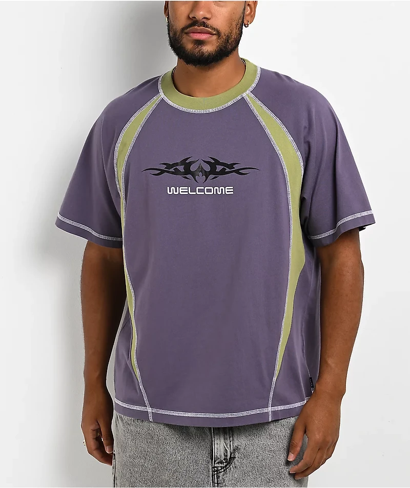 Welcome Rash Paneled Grape Boxy T-Shirt