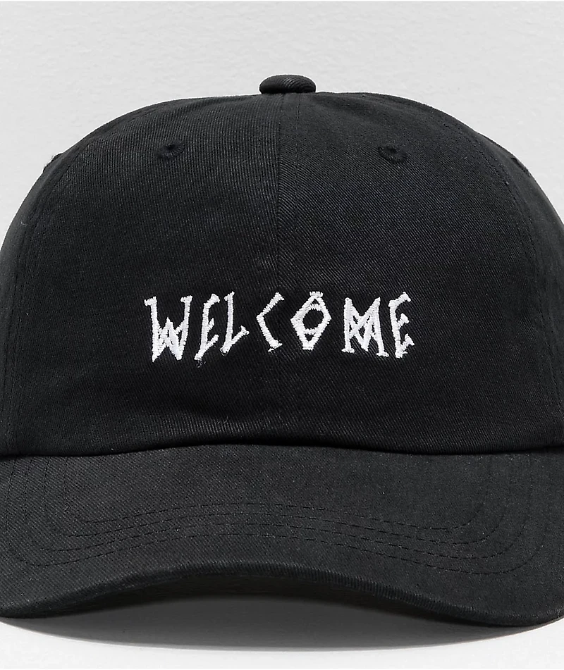 Welcome Scrawl Peached Black Strapback Hat