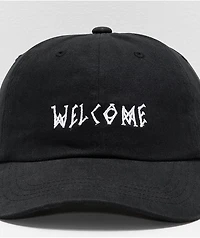 Welcome Scrawl Peached Black Strapback Hat