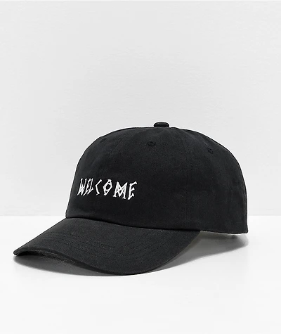 Welcome Scrawl Peached Black Strapback Hat