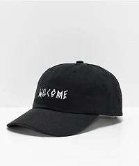 Welcome Scrawl Peached Black Strapback Hat