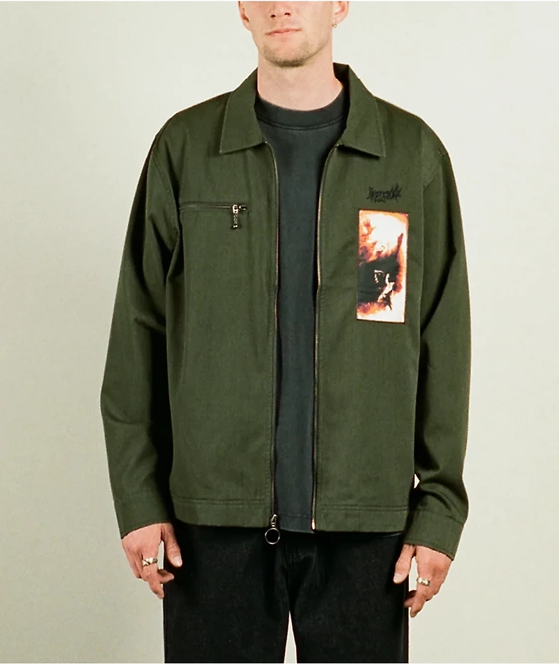 Welcome Smite Olive Long Sleeve Zip Work Shirt