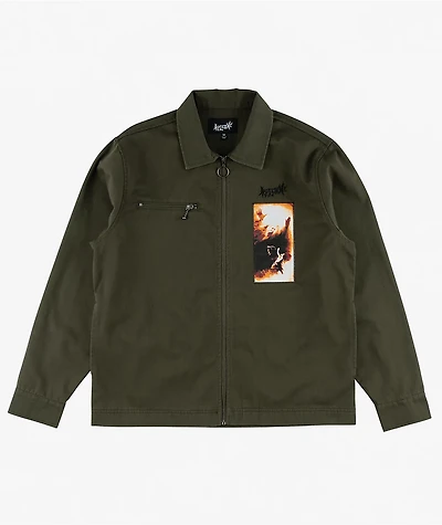 Welcome Smite Olive Long Sleeve Zip Work Shirt