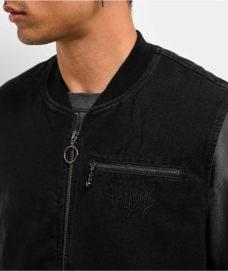 Welcome Splinter Enzyme Wash Black Canvas Zip Vest