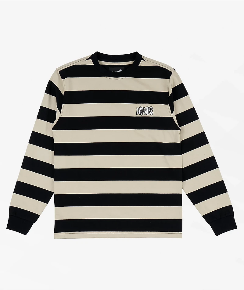 Welcome Thicc Stripe Tan & Black Long Sleeve T-Shirt