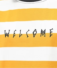 Welcome Thicc Stripe White & Gold Knit Long Sleeve T-Shirt