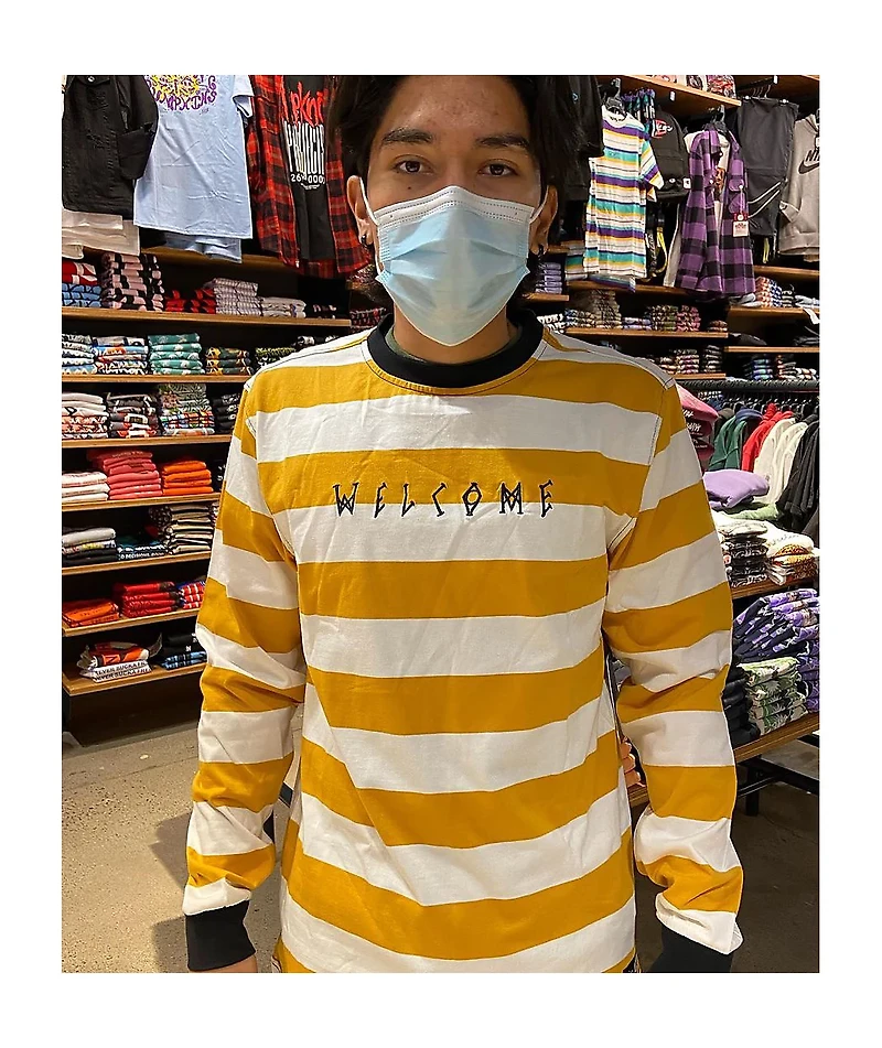 Welcome Thicc Stripe White & Gold Knit Long Sleeve T-Shirt