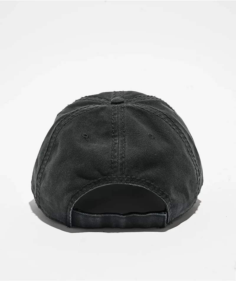 Welcome Vamp Distressed Black Strapback Hat