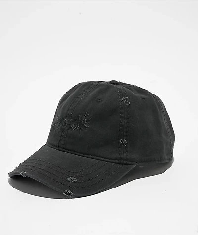 Welcome Vamp Distressed Black Strapback Hat