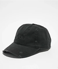 Welcome Vamp Distressed Black Strapback Hat
