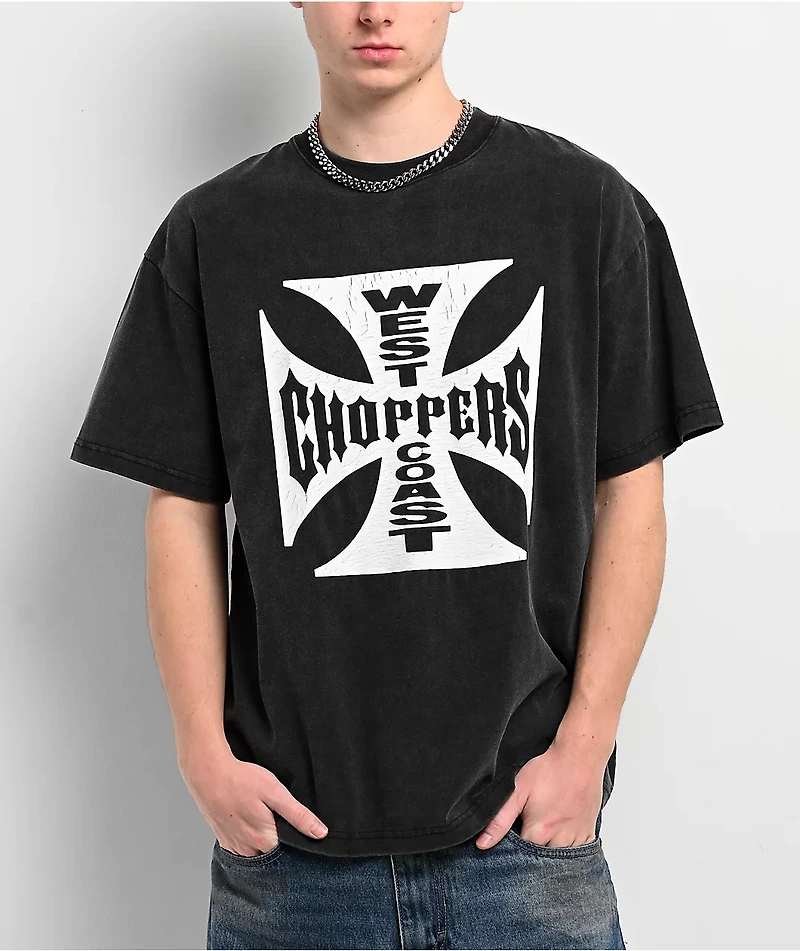 West Coast Choppers Front Cross Washed Black T-Shirt