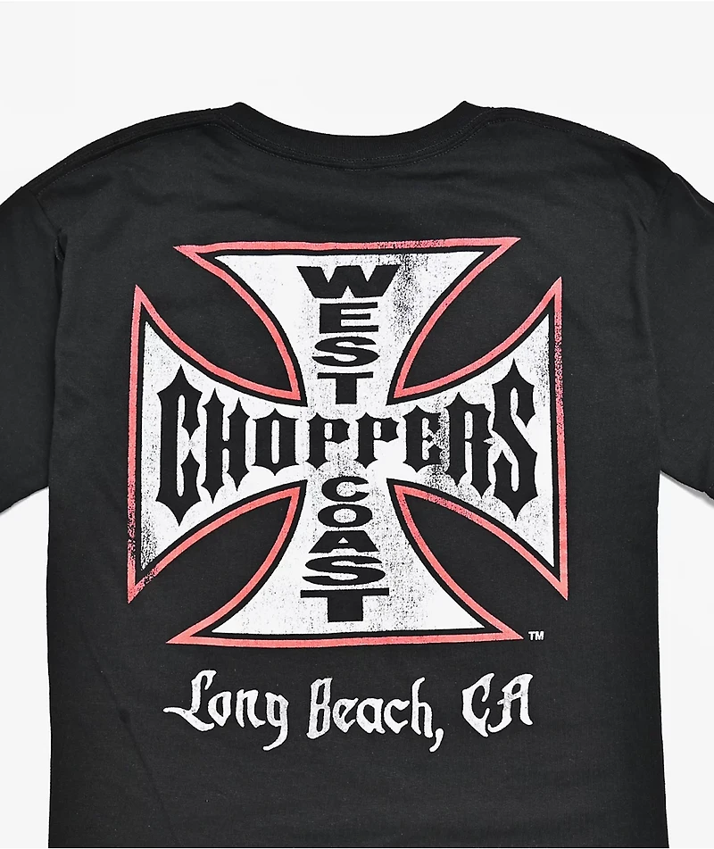 West Coast Choppers Kids Red Outline Cross Black T-Shirt