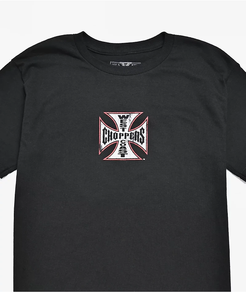 West Coast Choppers Kids Red Outline Cross Black T-Shirt
