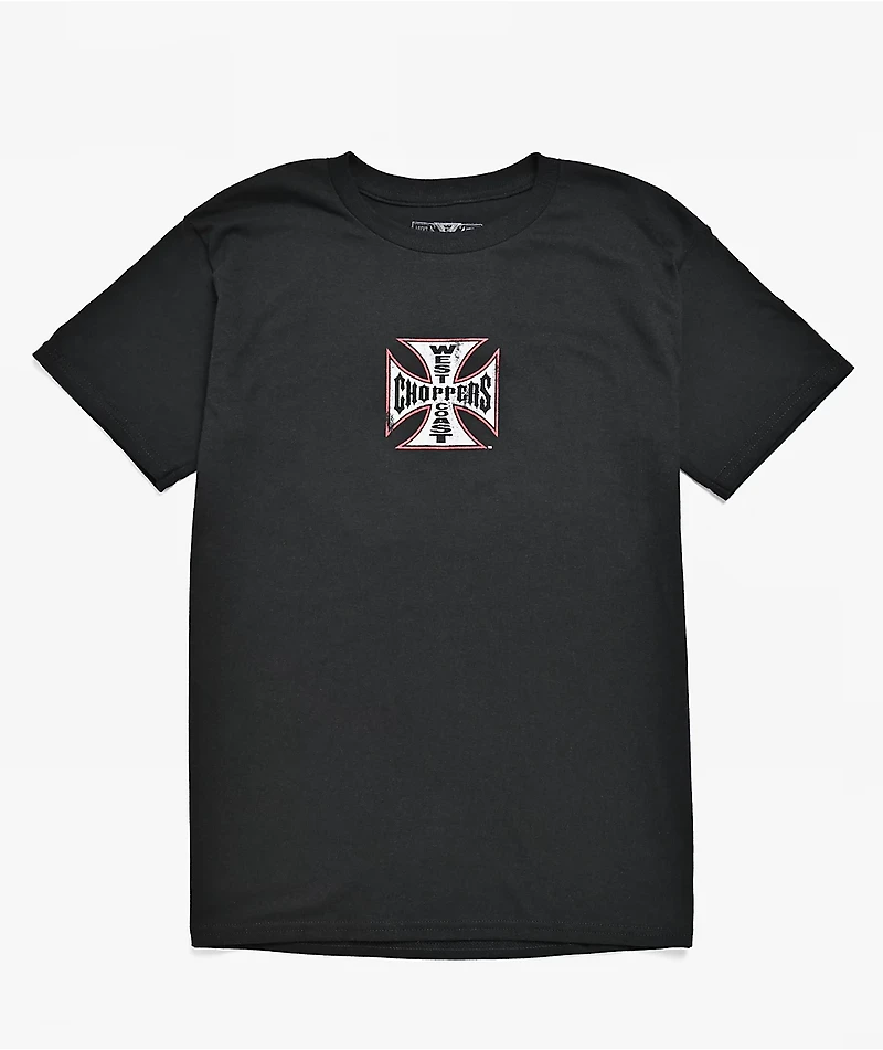 West Coast Choppers Kids Red Outline Cross Black T-Shirt