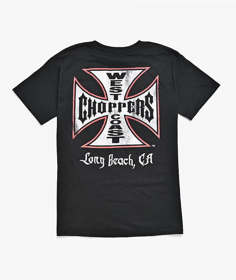 West Coast Choppers Kids Red Outline Cross Black T-Shirt