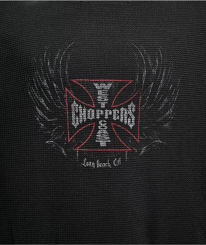 West Coast Choppers Rebel Wings Black Wash Thermal Long Sleeve T-Shirt