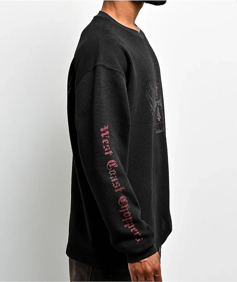 West Coast Choppers Rebel Wings Black Wash Thermal Long Sleeve T-Shirt