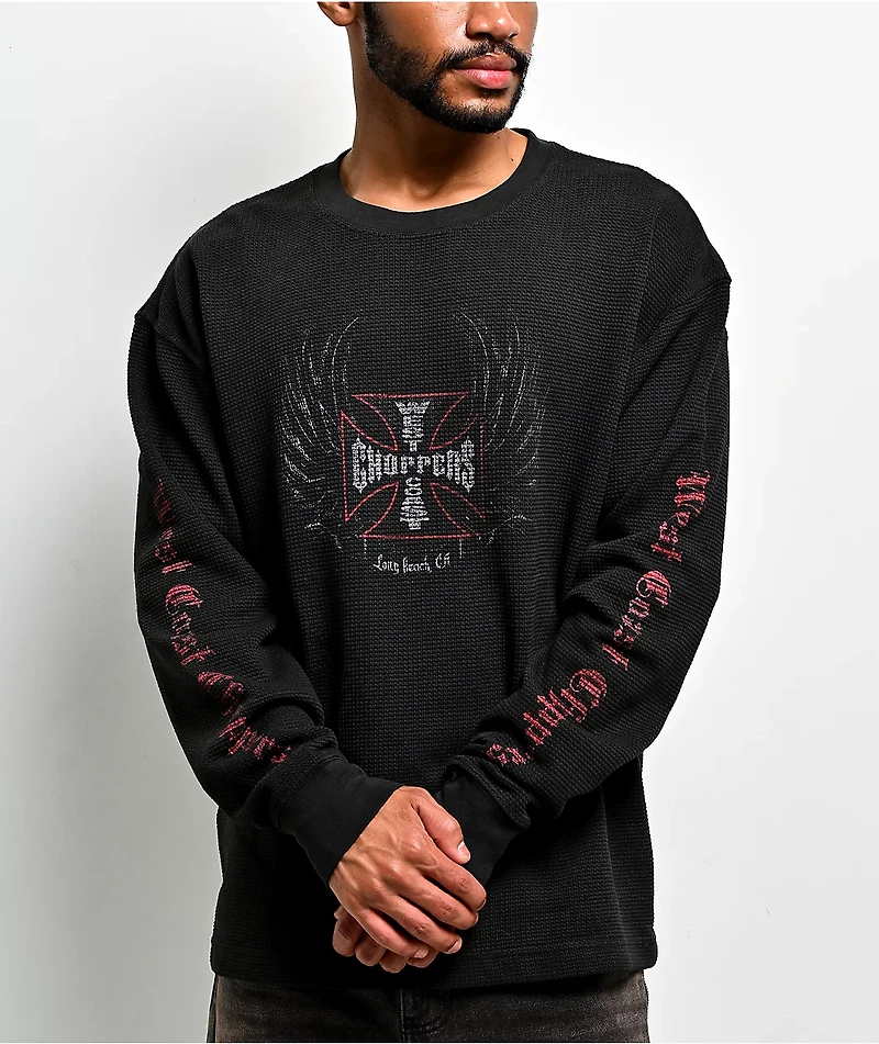 West Coast Choppers Rebel Wings Black Wash Thermal Long Sleeve T-Shirt
