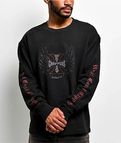 West Coast Choppers Rebel Wings Black Wash Thermal Long Sleeve T-Shirt