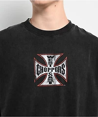 West Coast Choppers Red Outline Cross Black Wash T-Shirt