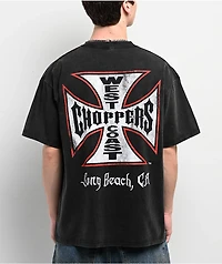 West Coast Choppers Red Outline Cross Black Wash T-Shirt