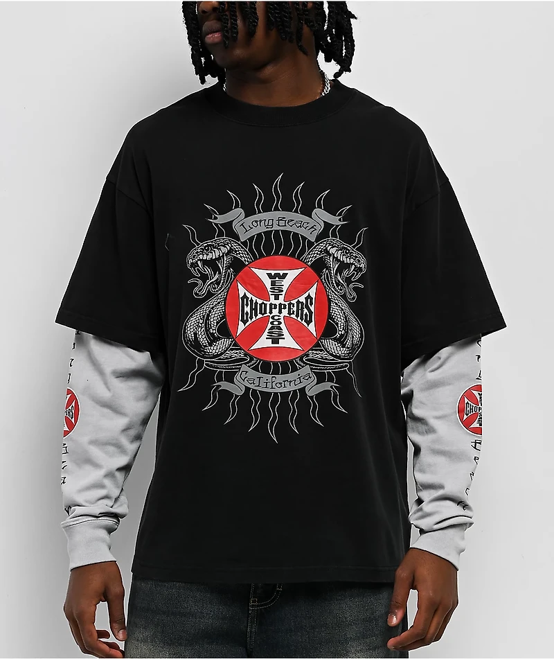 West Coast Choppers Symmetry Black & Grey 2fer Long Sleeve T-Shirt