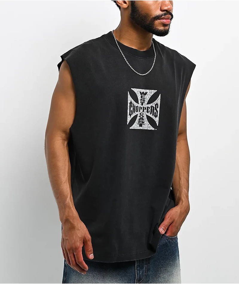 West Coast Choppers Triple Threat Black Wash Tank Top