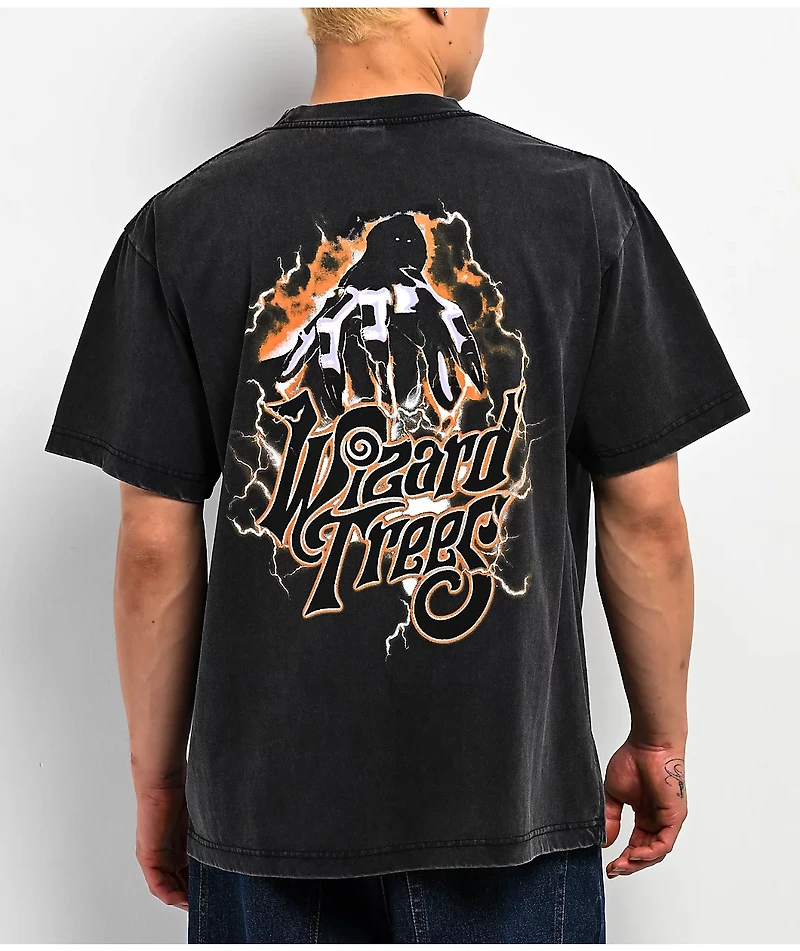 Wizard Trees Lightning Hand Black Wash T-Shirt