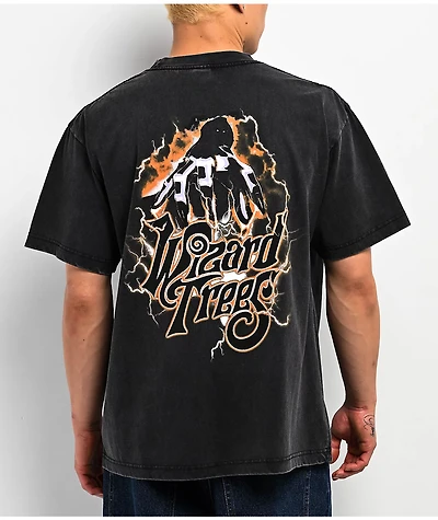 Wizard Trees Lightning Hand Black Wash T-Shirt