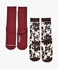 Wrangler Retro Cow Print 2 Pack Brown Crew Socks