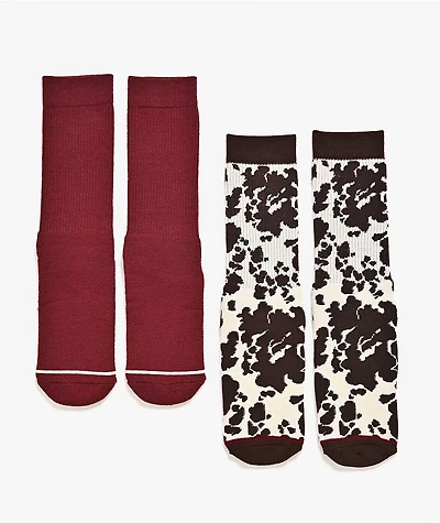 Wrangler Retro Cow Print 2 Pack Brown Crew Socks