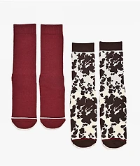 Wrangler Retro Cow Print 2 Pack Brown Crew Socks