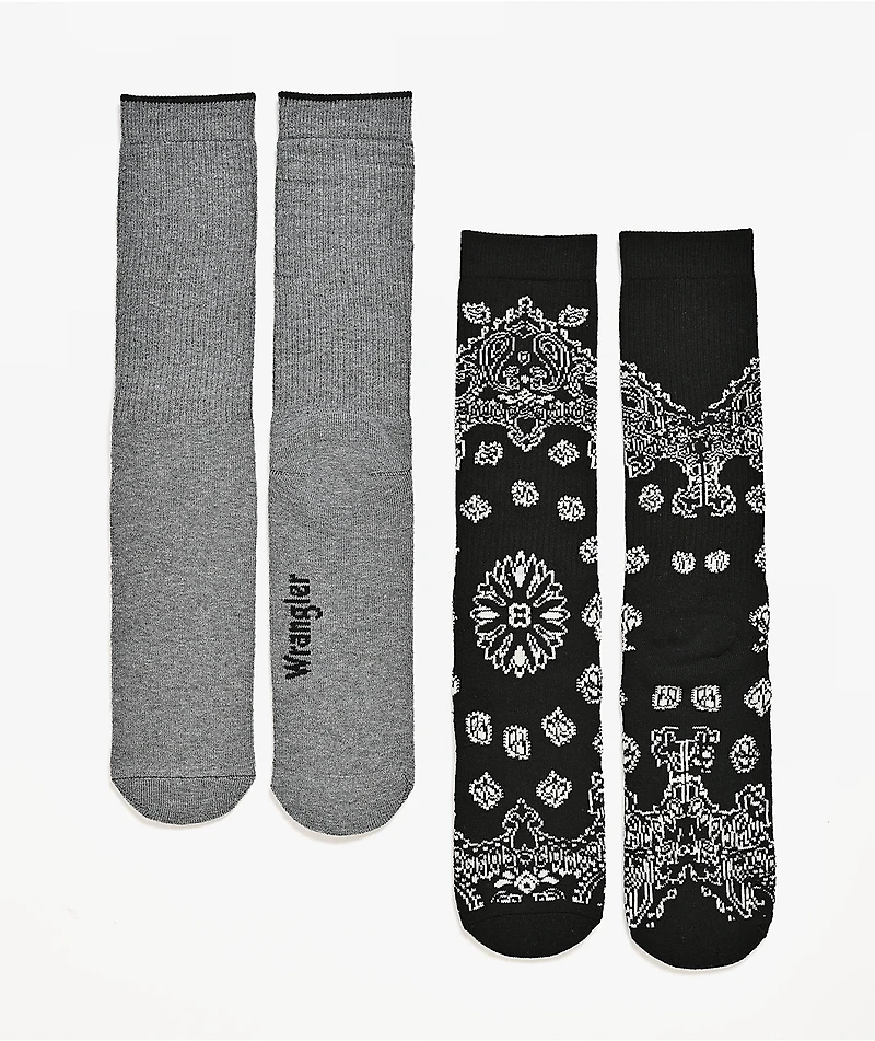 Wrangler Retro Paisley 2 Pack Black Crew Socks