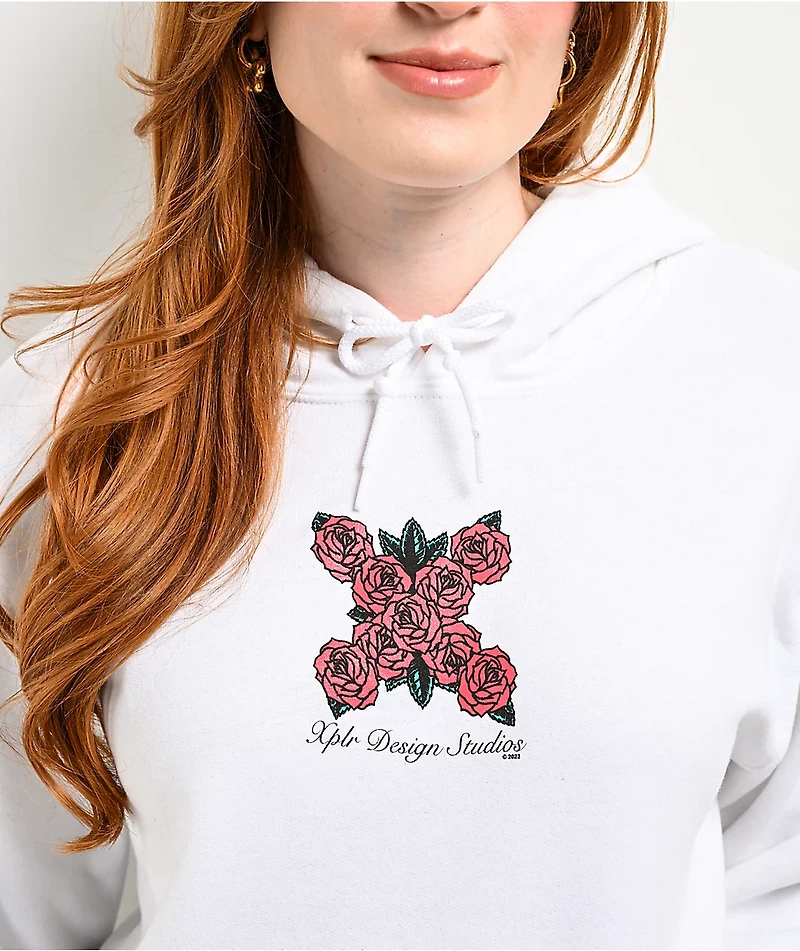 XPLR Roses Logo White Hoodie