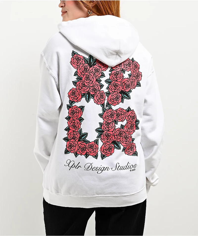XPLR Roses Logo White Hoodie