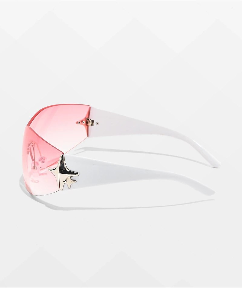 Y2K Oversized Diamond Pink & White Sunglasses