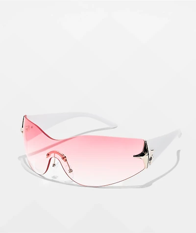 Y2K Oversized Diamond Pink & White Sunglasses