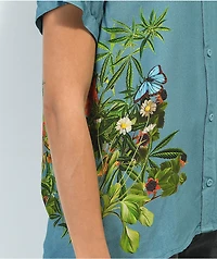 Your Highness Botanical Blue Short Sleeve Button Up Shirt