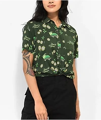 Your Highness Caterpillar Green Crop Button Up Shirt